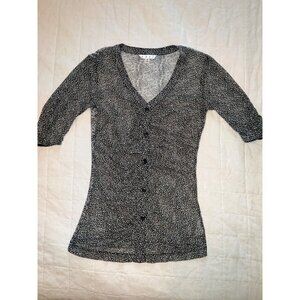 Cabi Sheer gathered Placket Blouse #241 XS Black & White Button-Down